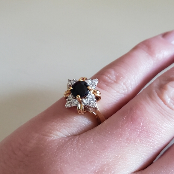 Costume Black Onyx and Diamond Gold Tone - Picture 2 of 5